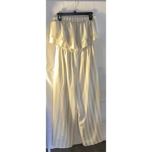 Allie Rose Strapless Jumpsuit Cream Ruffle Wide Leg Off Shoulder Boho Chic Sz M